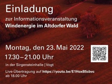 Einladung zur Informationsveranstaltung Windenergie im Altdorfer Wald